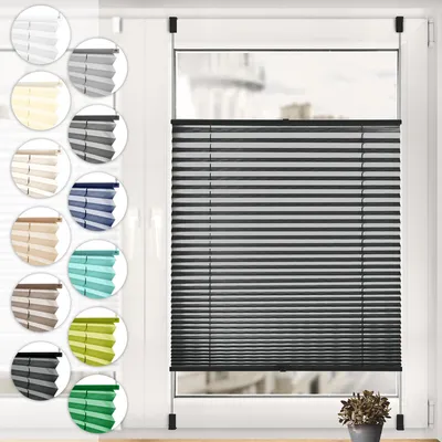 Produktbild von Sonello Plissee Klemmfix ohne Bohren 50cm x 100cm Schwarz Faltrollo Plisseerollo Jalousie für Tür & Fenster Blickdicht Sichtschutz Sonnenschutz Fertifplissee Rollo