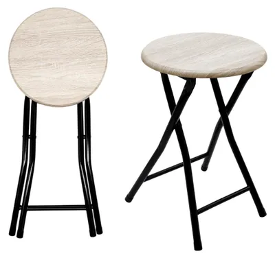 Produktbild von Klapphocker aus Holz und Metall im 2er Set - 47 x 33 cm - runder Klappstuhl