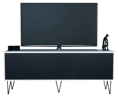 Produktbild von InnoFurn TV-Lowboard Elisa, 3 Türen, Push-to-Open, Weiß matt/Schwarz matt, 152,5 x 60,5 x 37 cm