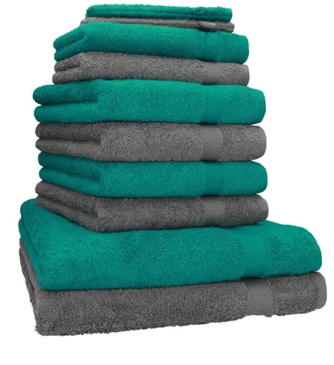 Produktbild von Betz 10-tlg. Handtuch-Set PREMIUM 2 Duschtücher 4 Handtücher 2 Gästetücher 2 Waschhandschuhe  Farbe: smaragd grün und anthrazit