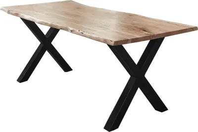 Produktbild von Esstisch Baumkante Akazie naturfarben 240 x 100 cm X-Gestell schwarz FREDERIK