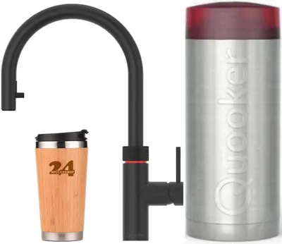 Produktbild von »QUOOKER Flex COMBI+ B Zugauslauf Schwarz & 100°C Armatur (22+XBLK)« (2-St) Spültischmischer mit 100°C Kochendwasserfunktion *Inklusive Thermobecher