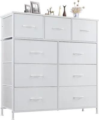 Image de Commode Sweetcrispy avec tiroirs  , commode à 9 tiroirs, commode pour chambre à coucher avec tiroirs，commode en tissu avec tiroirs  (blanc)