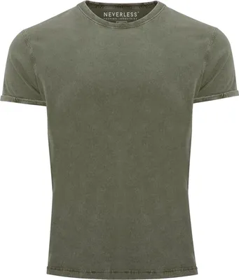 Produktbild von Cooles Angesagtes Herren T-Shirt Vintage Shirt Basic ohne Aufdruck Used Look Slim Fit Neverless® oliv XXL