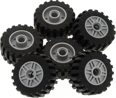 Produktbild von 6x Lego Rad 30.4x14 schwarz Felge 18x14 neu-hell grau Pin Loch 92402 55981c05
