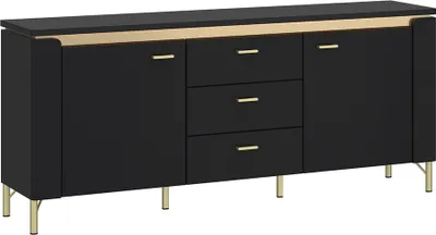 Produktbild von Lowboard 155 cm in schwarz matt mit goldfarbenen Akzenten NOLA-129