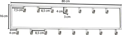 Zdjęcie produktu dla FineBuy, metalowa wieszakowa szafka naścienna, srebrna, 80 cm - panel dekoracyjny do szafy - listwa naścienna z haczykami - 15 haczyków na ubrania