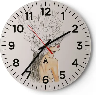 Produktbild von Wanduhr - Rund - Glasuhr - Mode Frau Zeichnung - 30x30cm - Schleichendes Uhrwerk - Lautlos - zum Aufhängen bereit - Dekoration Modern - Wanddekoration aus Glas - C4AR30x30-4873