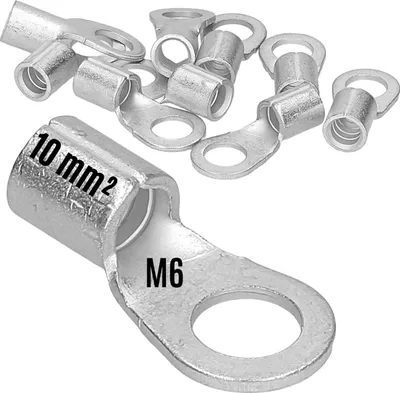 Image de 10 pièces Kalitec Q10-6 cosse à sertir 10 mm² M6 I non isolée I sertissage à l'aide d'un mandrin I pour conducteurs multibrins, fins et très fins I cosse 10 mm² selon DIN 46234