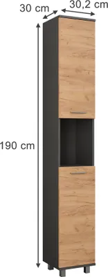 Zdjęcie produktu dla Wysoka szafka Vicco Ilias Antracyt/złoty dąb 30.2 x 190 cm z 2 drzwiami, Model 54759