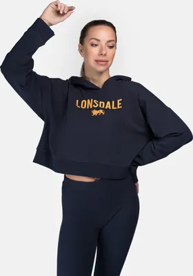 Produktbild von Frauen Kapuzensweatshirt Cropped Oversize QUEENSCLIFF Navy/Orange S Lonsdale