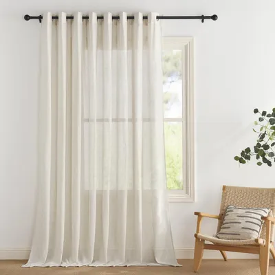 Image de Rideau en lin, semi-transparent, couleur beige, dimensions : 245 cm de hauteur x 300 cm de largeur