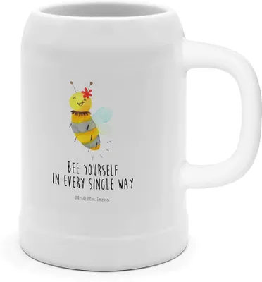 Produktbild von Mr. & Mrs. Panda Krug Biene Blume - Weiß - Geschenk, Steinkrug, Tonkrug, Keramikkrug, Bier Humpen, Seidel