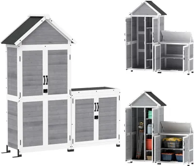 Produktbild von Outsunny 2 in 1 Gartenschrank Holz, Geräteschuppen mit Aufbewahrungsschrank