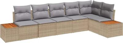 Immagine prodotto di vidaXL Set divano da giardino con cuscini 6 pezzi Beige Poly Rattan