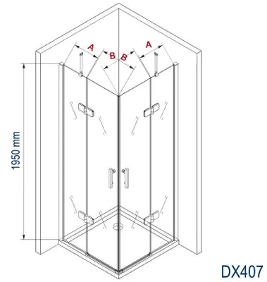 Produktbild von Eckdusche mit Schwingtüren DX407 - 8 mm - Nano Echtglas - Breiten wählbar, Türelement Rechts:90 cm, Türelement Links:120cm