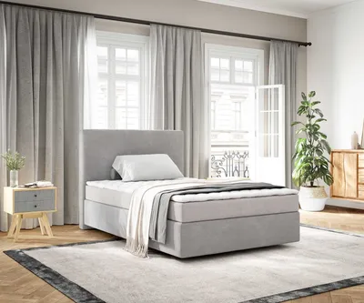 Produktbild von DELIFE Boxspringbett Dream-Well 120x200 cm Cord Silbergrau mit Matratze und Topper