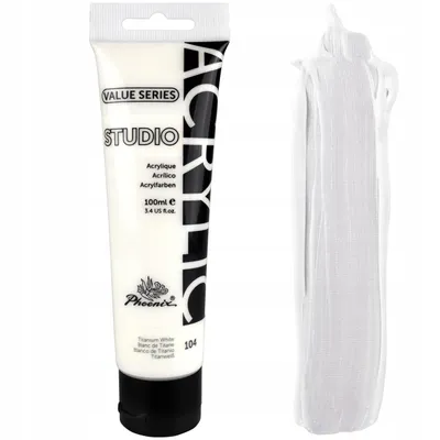 Zdjęcie produktu dla Farba akrylowa Phoenix 104 Titanium White – biała, kryjąca, artystyczna, 100 ml – do malarstwa, dekoracji i technik mieszanych