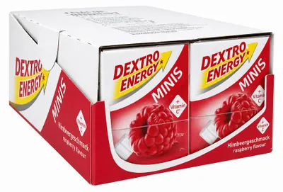 Produktbild von Dextro Energy Minis +C Himbeere, Traubenzucker mit Himbeergeschmack, 12x 50g