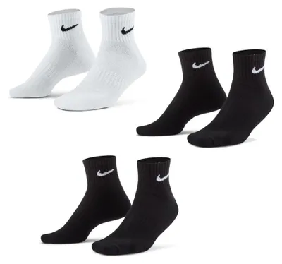 Produktbild von Nike Baumwolle Cushioned Ankle Socken, Quarter Socken, 3 Paar weiß / 6 Paar schwarz, SX7667. 42-46
