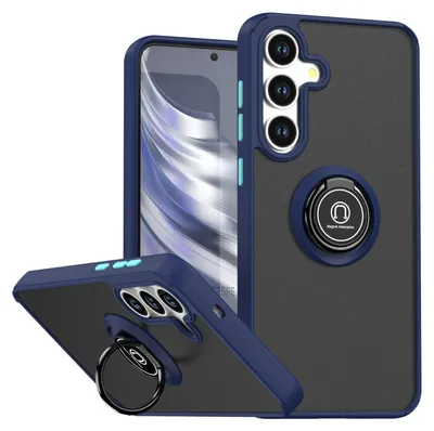 Produktbild von Hülle für Samsung Galaxy S25 FE Matte Transluzent TPU Stoßfest Schutzhülle mit Ring Halter Ständer Blau