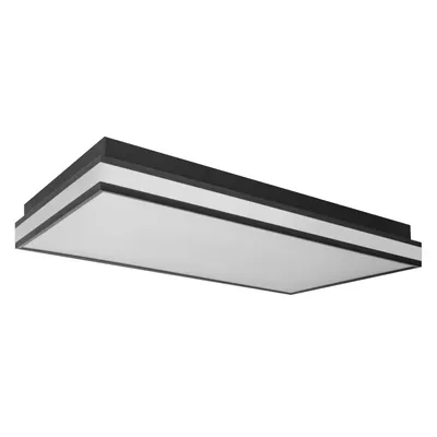 A rectangular LED ceiling light fixture with a black frame and a white diffuser.