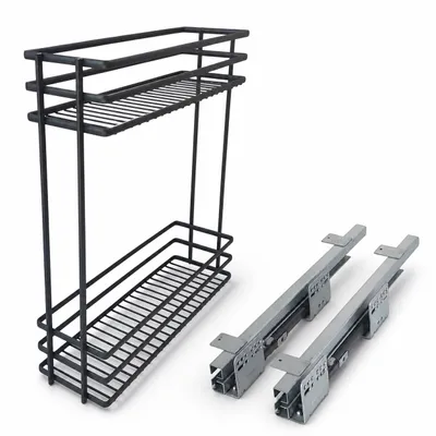 Produktbild von Küchenunterschrank Apothekerauszug 15 cm Anthrazit – Soft-Close, 2 Ebenen, Anschlag Rechts