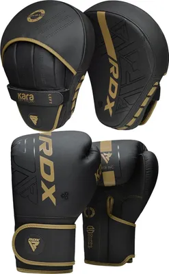 Produktbild von RDX Boxpratzen und Handschuh-Set, Maya Hide Leder KARA Hook and Jab Curved Focus Mitts mit Schlaghandschuhen für MMA, Muay Thai, Kickbox-Coaching, Kampfsport