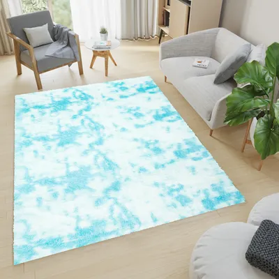 Produktbild von Teppich Kurzflor Wohnzimmer Schlafzimmer Blau Gefärbt Modern Abstrakt Meliert Design 140 x 200 cm