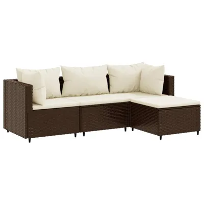 Produktbild von 4-tlg. Garten-Lounge-Set mit Kissen Braun Poly Rattan