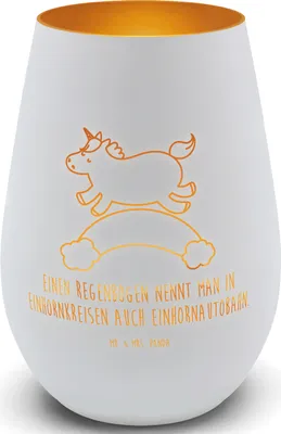 Produktbild von Mr. & Mrs. Panda Kerzenglas Einhorn Regenbogen - Weiß - Geschenk, Outdoor Windlicht, Erwachsenwerden, ambiente licht, Kerzenhalter, Laterne, Glitzer, Glas, Unicorn