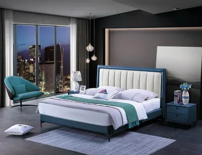Obrázek produktu pro Kožené čalounění postele Design manželské postele Dvoulůžkový hotel Dřevěné postele Spací pokoj