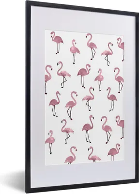 Produktbild von MuchoWow® MuchoWow® Gerahmtes Poster Flamingo - Rosa - Muster 40x60 cm - Poster mit zchwarzem Bilderrahmen - Poster in Rahmen