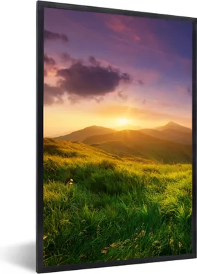 Produktbild von MuchoWow® Gerahmtes Poster Berge - Sonne - Natur 60x90 cm - Poster mit Schwarzem Bilderrahmen Wandposter Rahmen Foto Bilder - Kunst