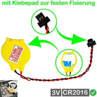 Produktbild von RTC CR2016 BIOS Batterie CMOS Knopfzelle Akku Battery mit Steckerkabel für HP ProBook 450 G6 5TJ94EA, 450 G6 7DE97EA, 430 G6 5TL35ES, 430 G6 8AC51ES