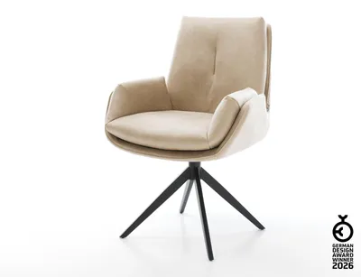 Produktbild von DELIFE Drehstuhl Clea-Flex Mikrofaser Beige Vintage Kreuzgestell breit Schwarz 360° drehbar Wippfunktion