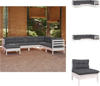 Produktbild von vidaXL 7-tlg. Garten-Lounge-Set mit Kissen Weiß Kiefer Massivholz -  Gartenmöbel-Sets