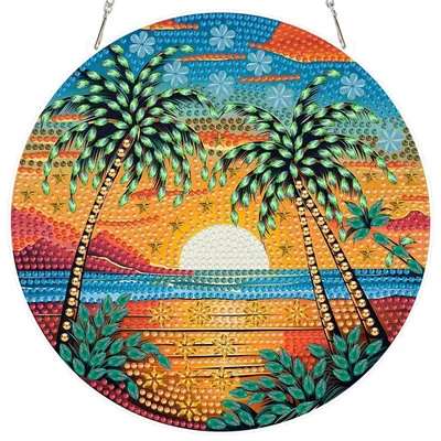 Obrázok produktu pre Diamantová maľba, prívesok, more, východ slnka, 20x20 cm, dvojstranný, na zavesenie