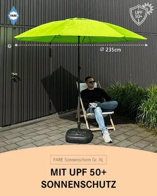 Zdjęcie produktu dla Parasol FARE XL z regulacją wysokości, mechanizmem składania, filtrem przeciwsłonecznym UPF 50+, średnica 235 cm, kolor: zielony trawiasty