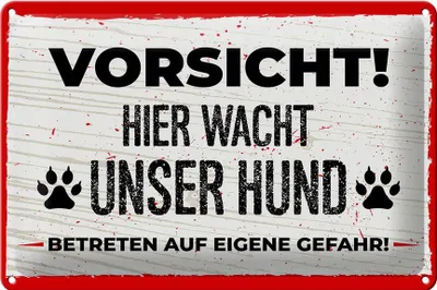 Produktbild von Blechschild Spruch 30x20cm Vorsicht Hier wacht unser Hund