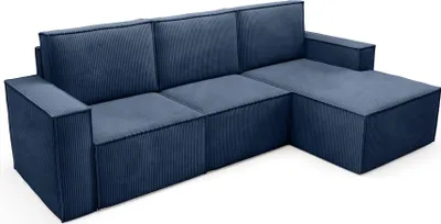Produktbild von BETTSO Corduroy große ORTO gepolsterte Ecksofa für Wohnzimmer Marineblau Rechts