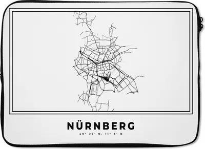 Produktbild von MuchoWow® Laptop Hülle 13 Zoll Stadtplan - Schwarz-weiß - Karte - Nürnberg - Deutschland Laptoptasche - Laptophülle - Sleeve - Rundumschutz