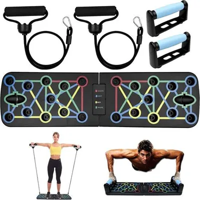 Productafbeelding van Opvouwbaar trainingsbord, trainingsapparaat voor de borst met 2 touwen, fitnessapparaat voor spieropbouw en buikspieren