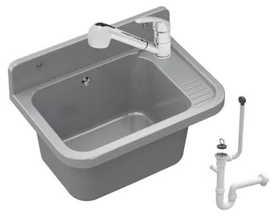 Produktbild von Granitan - Waschbecken - Spülbecken 50x34 cm - Spüle Grau - mit Armatur und Siphon - PARON