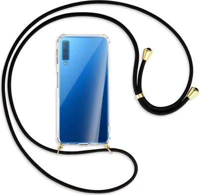 Produktbild von Handykette Backcover-Schutzhülle mit Band (Metall goldfarben) für Samsung Galaxy A7 2018 - schwarz