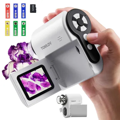 Digitalmikroskop 100-1000X, 1080P, 2" LCD, 6 Objektträger, für Kinder