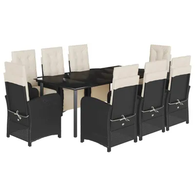 Produktbild von 9-tlg. Garten-Essgruppe mit Kissen Schwarz Poly Rattan