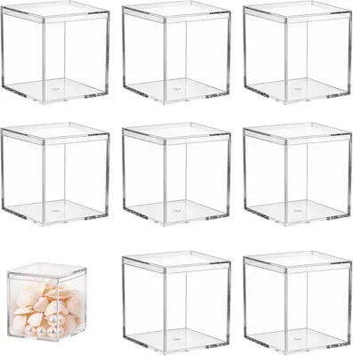 Imagen del producto de Recipientes de acrílico transparentes, de 6,5 x 6,5 x 6,5 cm, paquete de 8 unidades, para almacenamiento