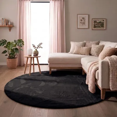 Produktbild von Volero - Flauschiger Teppich Rund - Cozy Schwarz - Ø 230 cm - Wohnzimmer, Esszimmer, Kinderzimmer, Schlafzimmer - Klassik, Ländlich, Modern, Skandinavisch