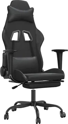Image de Fauteuil gaming vidaXL avec fonction massage et repose-pieds, en similicuir noir